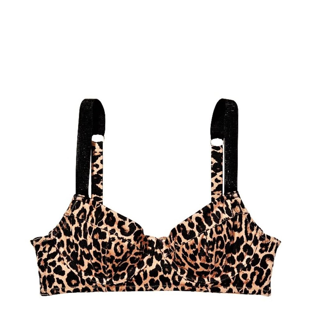 32D VICTORIAS SECRET SWIM Shine Strap Bikini Top Push Up w/o padding Leopard $70